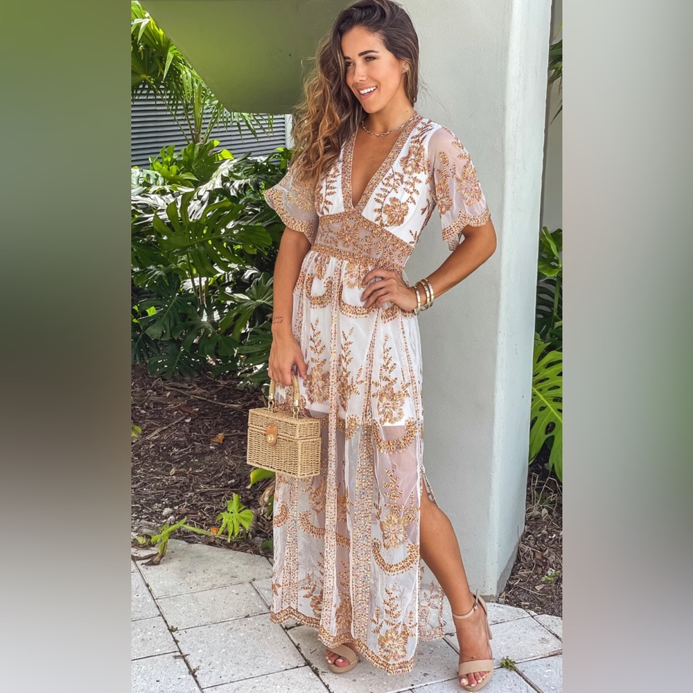Altar'd State Multi-Color Embroidered Floral  Maxi Boho Dress Size Medium